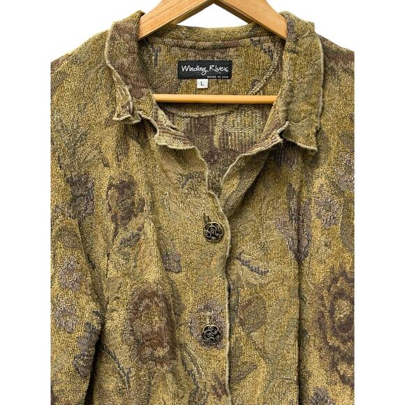 Winding River USA Jacket Large Floral Burnout Button Front Textured Boho Artsy - Picture 6 of 8